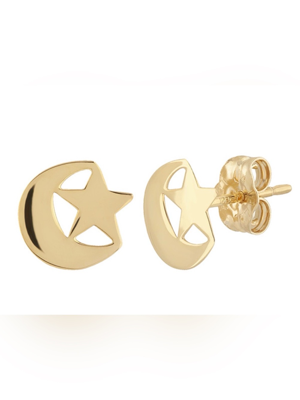 Gold Crescent Moon & Star 14k gold Stud Earrings
